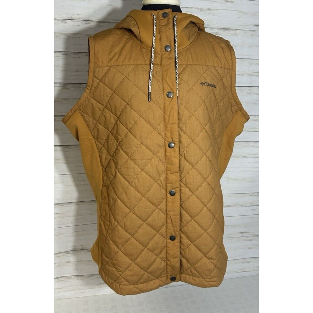 MINTY! Columbia Vest Womens Size XL Orange Quilted Insulated Full Snap Hooded